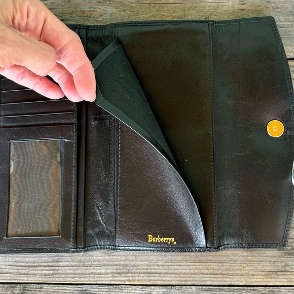 VTG Burberry Leather & Fabric Tri-Fold Wallet - Picture 7 of 13